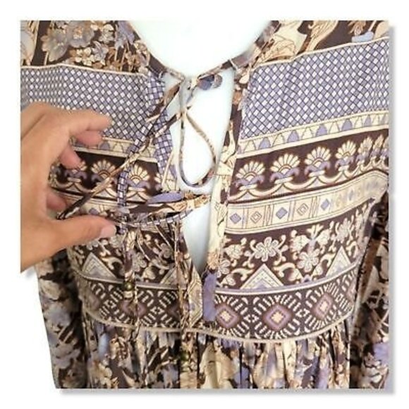 R.Vivmos Long Balloon Sleeve Boho Printed Midi Dress Size Medium peasant style - Picture 3 of 11